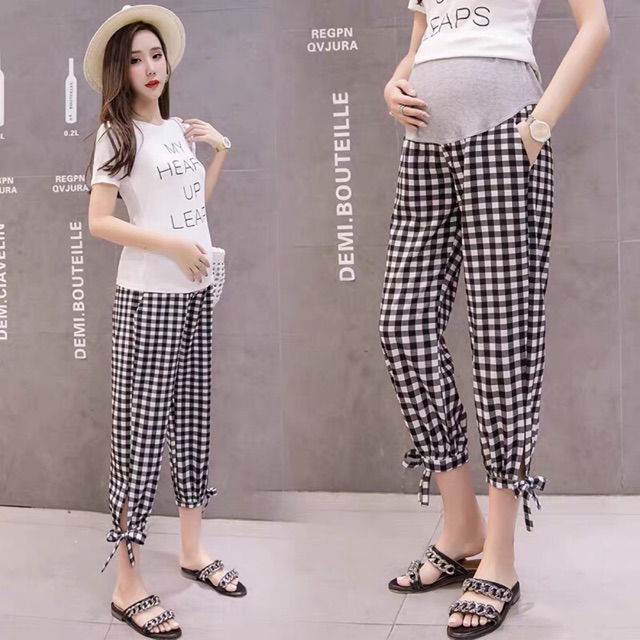 [sẵn hàng] 🤰quần kẻ sọc đen mềm thoải mãi cho mẹ bầuhàng quảng châu
