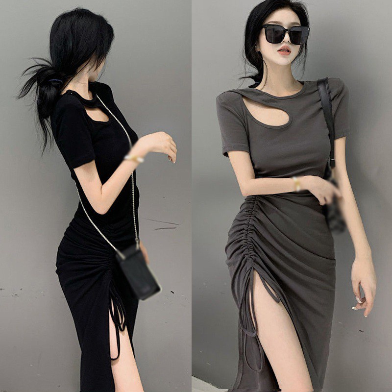 Đầm Ôm Dáng Xẻ Tà Phối Dây Rút Thời Trang Dành Cho Nữ