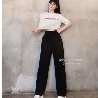 quần ống rộng suông cạp chun dáng dài và lỡ