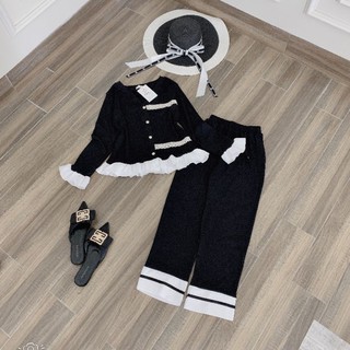 set bộ thun gân viền bèo phối ren