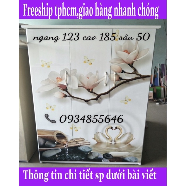 Tủ áo người lớn nhựa đài loan 3cánh 2ngăn kéo in 3D(TPHCM)