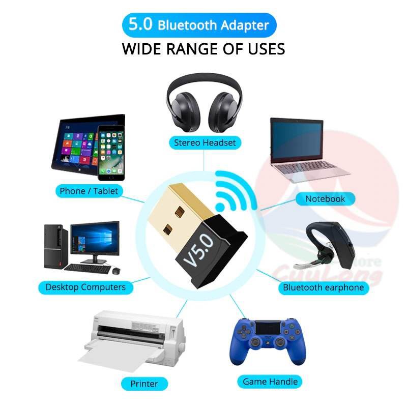 USB Bluetooth 5.0 bổ sung bluetooth cho máy tính để bàn, cho laptop bị hỏng bluetooth USB V5.0 CSR DONGLE