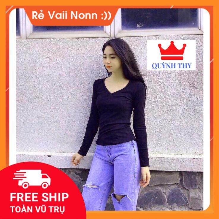 Áo thun nữ cổ tim tay dài , áo thun trơn cotton đẹp, dễ mặc dễ phối đồ, mặc bốn mùa