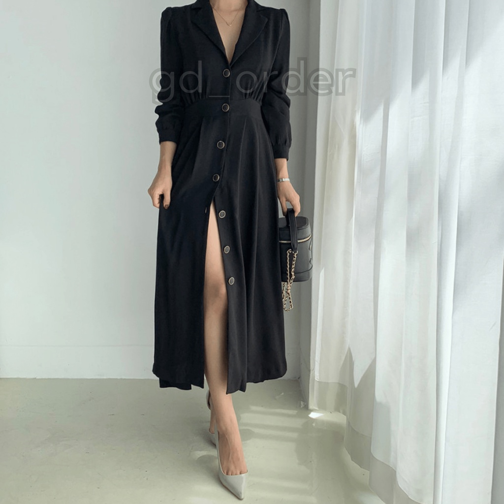 D56|Đầm hàn quốc công sở thiết kế cổ vest dài đẹp sang trọng, đơn giản gd_order