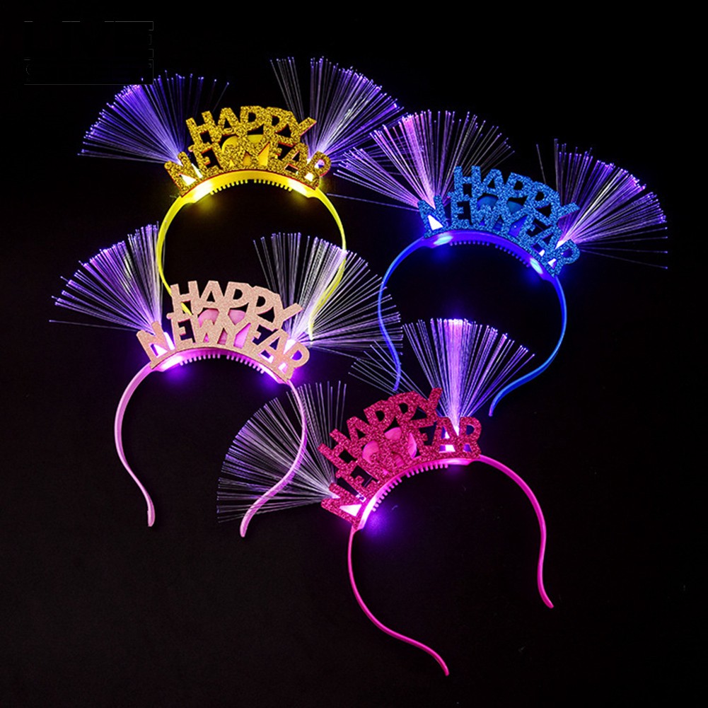 Băng đô cài tóc đèn Led chữ Happy new year trang trí năm mới