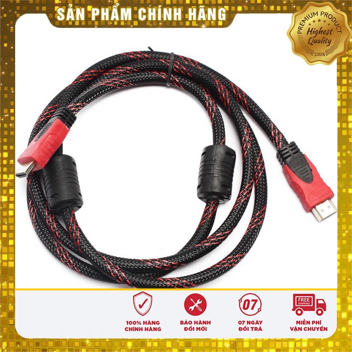 Dây cáp HDMI tròn 3m (Xả Kho) Dây cáp hdmi bọc dù bền bỉ chống nước dẻo dai (Đen phối đỏ).DHT4