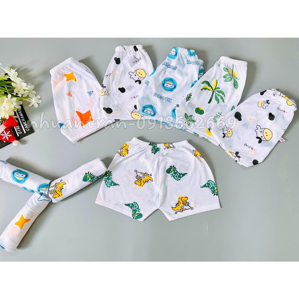10 Quần cộc cotton giấy bé trai bé gái size 3-14kg