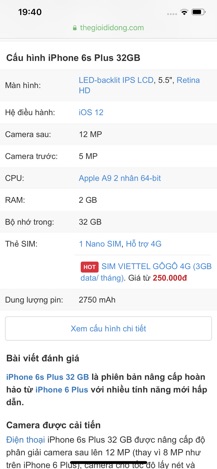 Điện thoại Apple Iphone 6s Plus - 32GB, hàng cũ