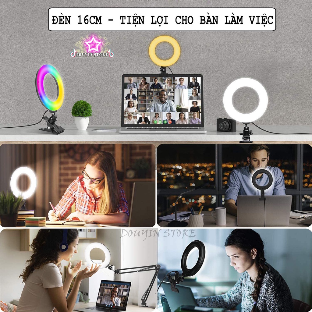 Đèn livestream rbg 16 triệu màu quay TIKTOK, 16CM,20CM,26CM,33CM đổi nhiều màu sắc