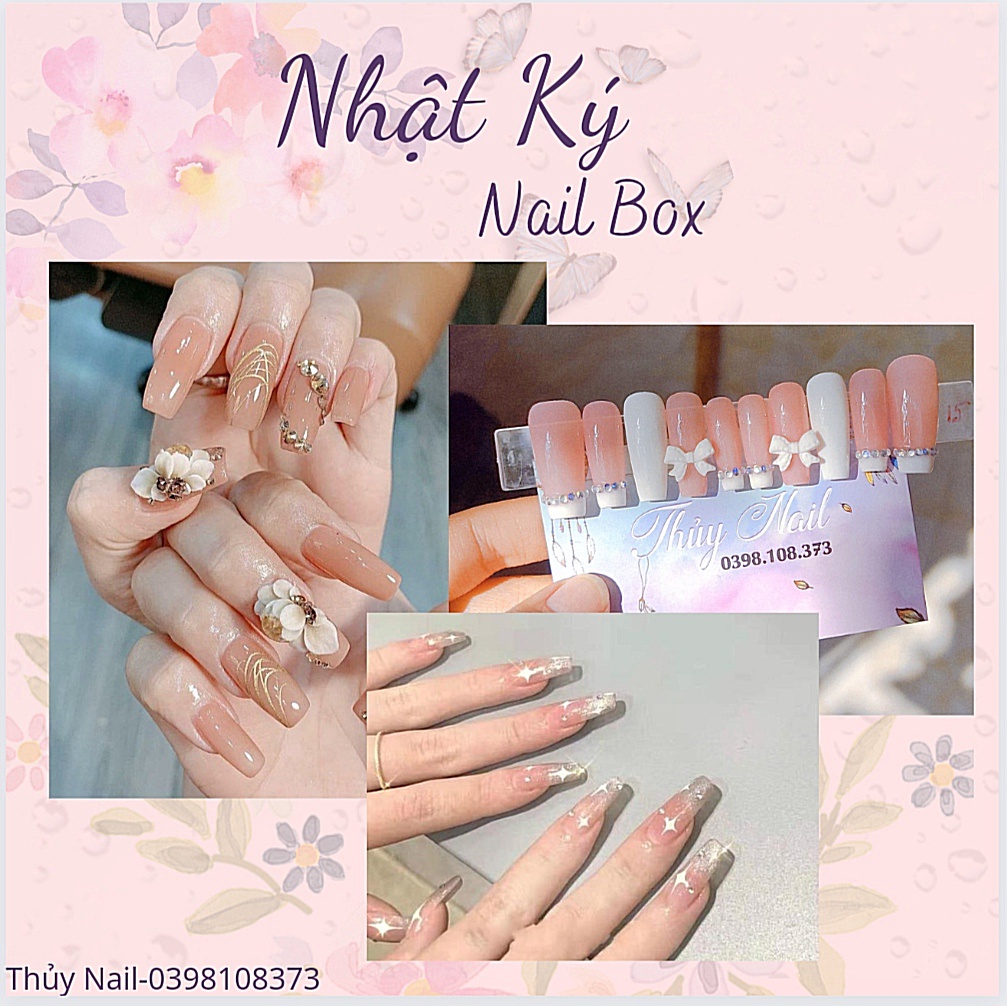 Nail box thiết kế dễ thương theo tông màu bóng hồng kết hợp với màu trắng vô cùng đẹp bạn không nên bỏ qua đâu nè,