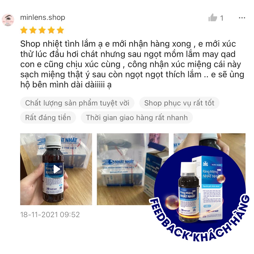 Nước Ngậm Răng Miệng Nhất Nhất Plus - Giúp Giảm Viêm Nướu, Tụt Lợi, Nhiệt Miệng, Sâu Răng - Chai 120 ml