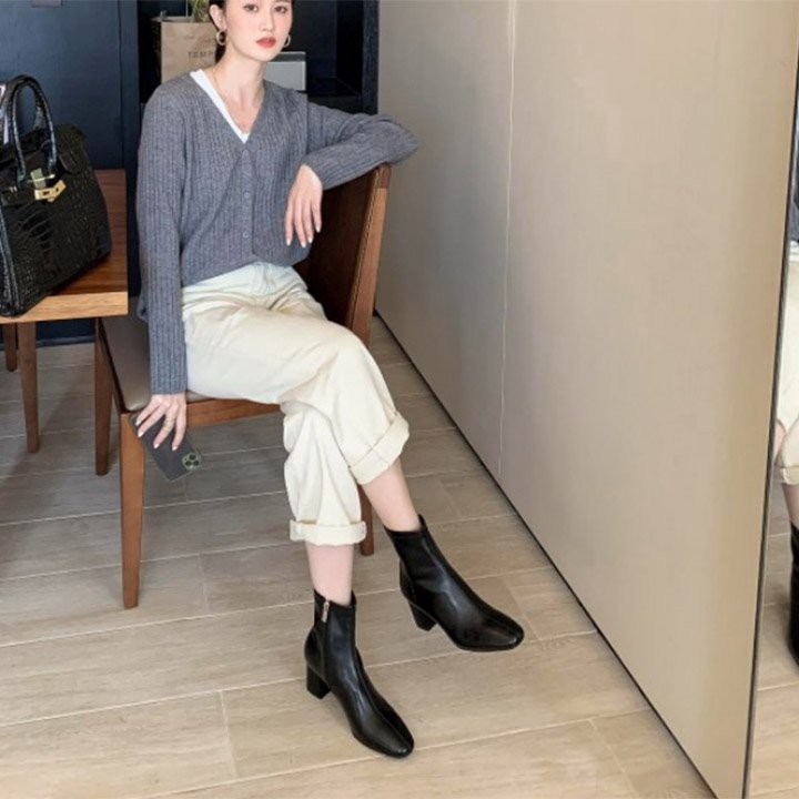 Giày boot nữ cổ cao gót vuông cao cấp - Giày boot cao gót 5cm - Linus LN227 | BigBuy360 - bigbuy360.vn