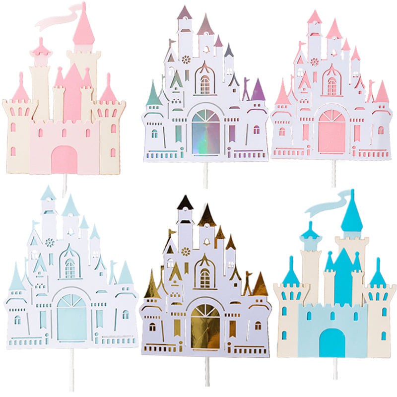 Set 10 cây cắm trang trí bánh kem hình lâu đài công chúa Disney