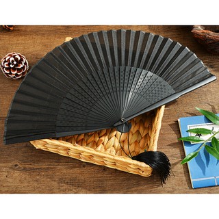 Quạt xếp cầm tay bằng vải lụa phổi tua rua phong cách Trung Hoa cổ trang