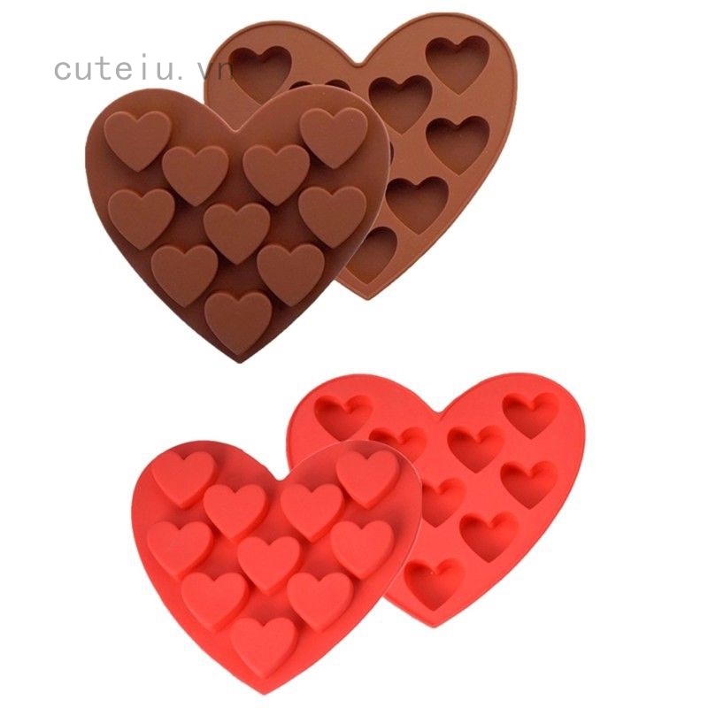 Khuôn silicon 10 ô làm bánh kẹo sô cô la rau câu tạo hình đá hình trái tim độc đáo