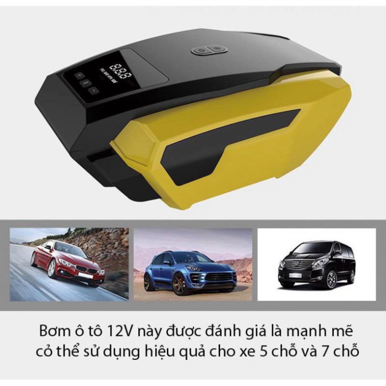 Bơm Xe Ô Tô - Bơm Lốp Ô Tô Điện Tử 1 Xi Lanh Có Đèn, Màn Hiển Thị LED, Tự Ngắt, Phù Hợp Xe 4-7, Xe Tải Loại Nhỏ 1 Tấn