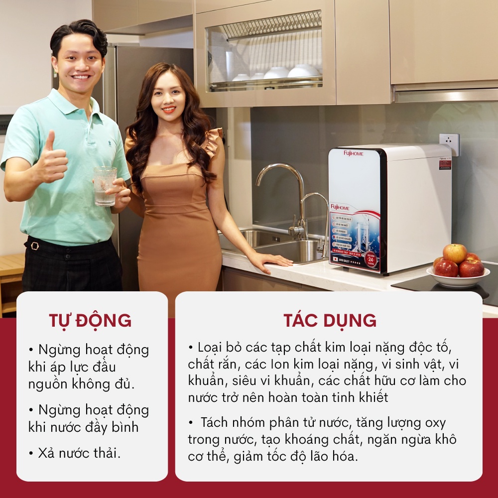 Máy lọc nước RO gia đình uống trực tiếp 5 cấp lọc Fujihome (Bao gồm tủ cường lực), Thiết bị bộ lọc nước sinh hoạt thô