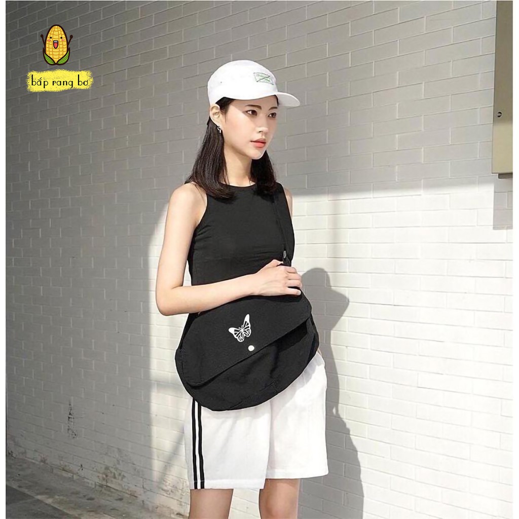 TÚI TOTE ĐEO CHÉO BƯỚM UNISEX NAM NỮ CÓ TÚI CON ĐỂ SÁCH A4 HÌNH IN DC07