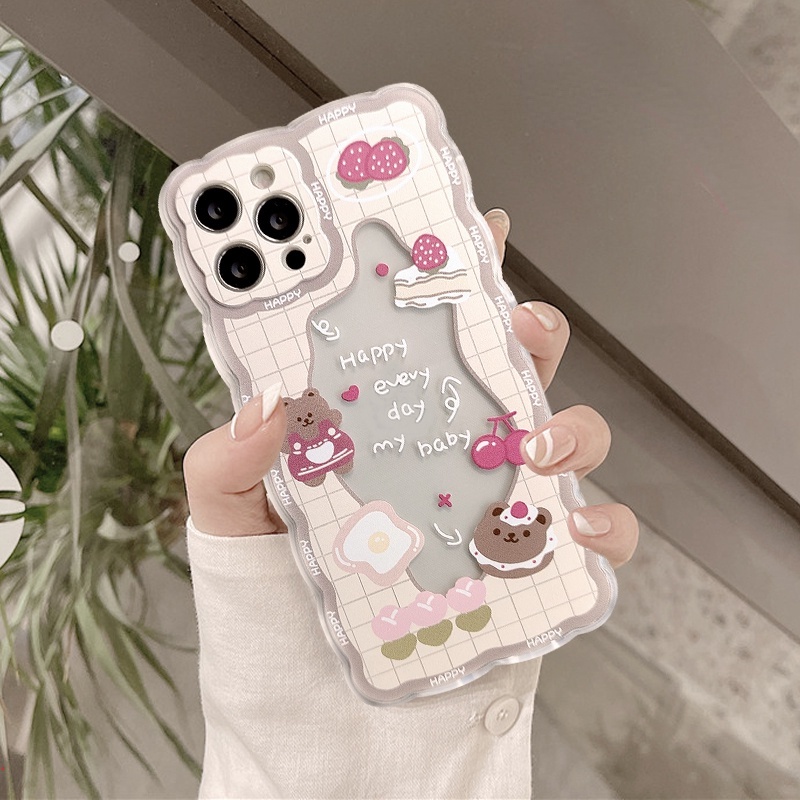 Ốp Điện Thoại Mềm Trong Suốt Họa Tiết Gấu Viền Lượn Sóng Cho IPhone 13 12 11 Pro XS Max X XR 6 7 8 Plus
