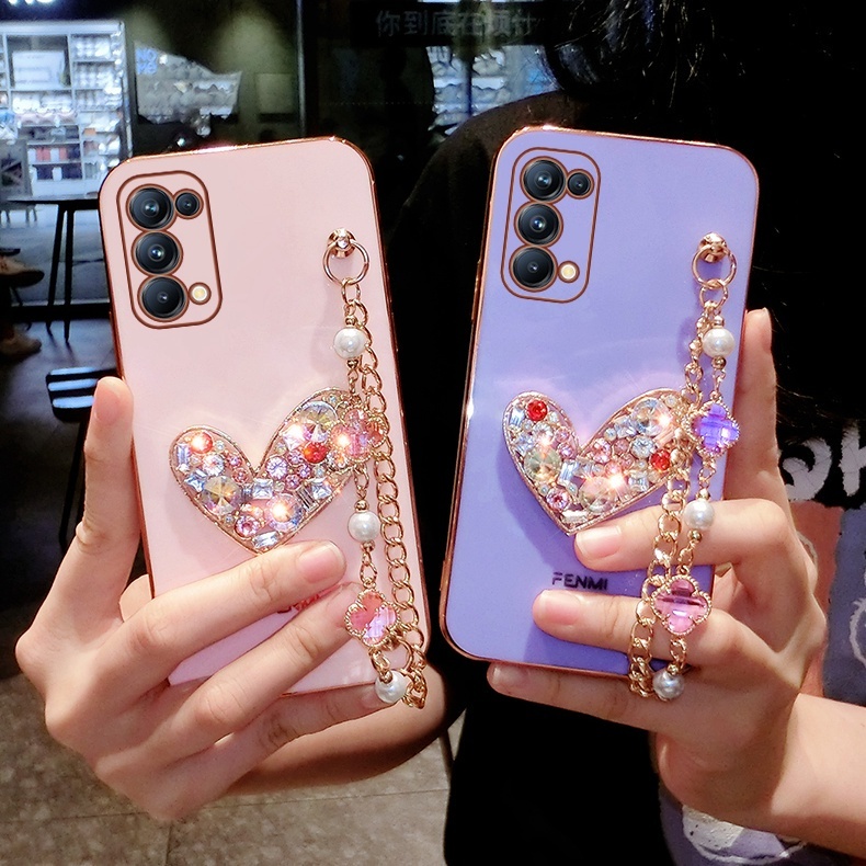 Ốp Điện Thoại Mềm Họa Tiết Trái Tim Đính Đá Lấp Lánh Gắn Kèm Dây Đeo Dành Cho Samsung A13 A23 A33 A53 A73 5G A54 A34 5G
