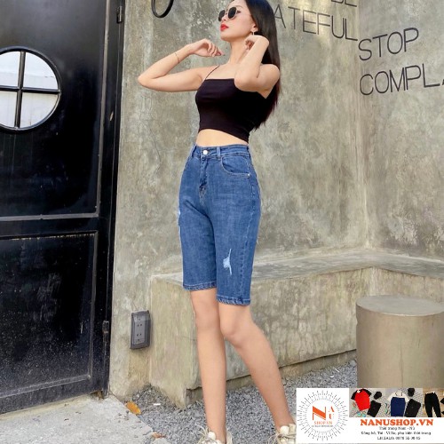 Quần Jean nữ ❤FreeShip❤ KAVO BLUE - Dáng Ngố Jeans màu xanh đậm cạp cao; Mã KB725141