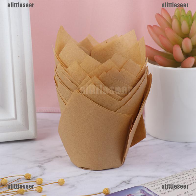 Set 50 Cốc Giấy Đựng Bánh Cupcake Hình Hoa Tulip Xinh Xắn