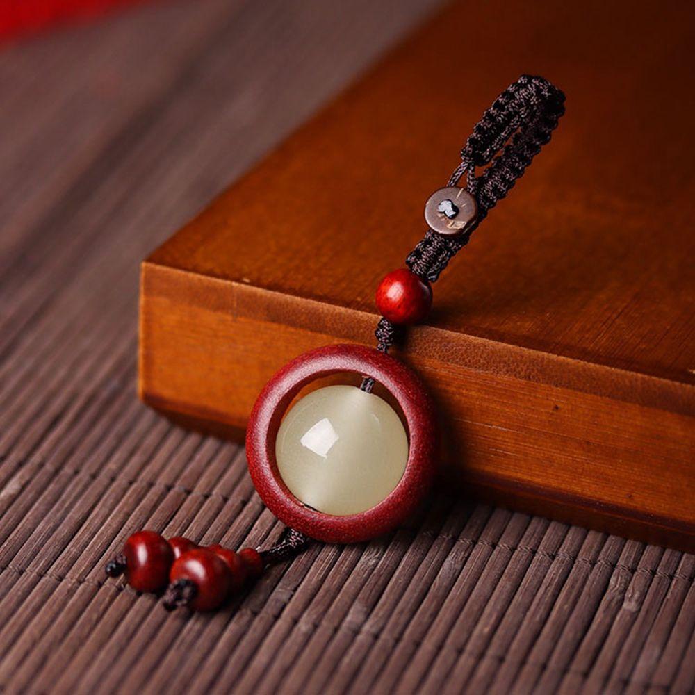LANFY Dây Treo Điện Thoại Bằng Gỗ Đàn Hương Màu Đỏ Phong Cách Vintage Sáng Tạo Chống Thất Lạc
