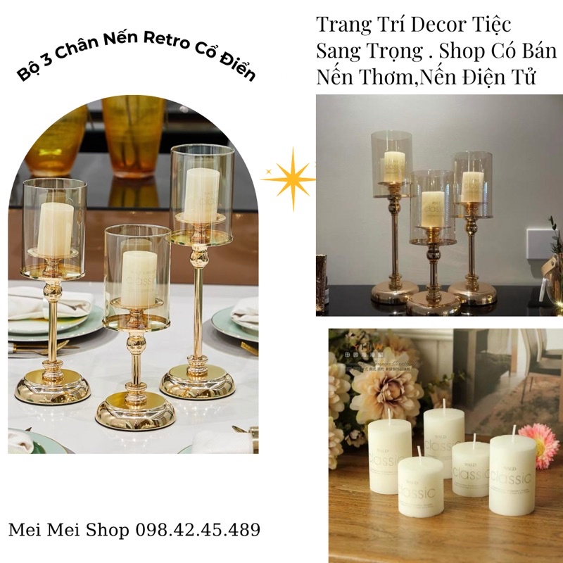 Bộ giá đỡ nến Retro cổ điển Chân nến thuỷ tinh