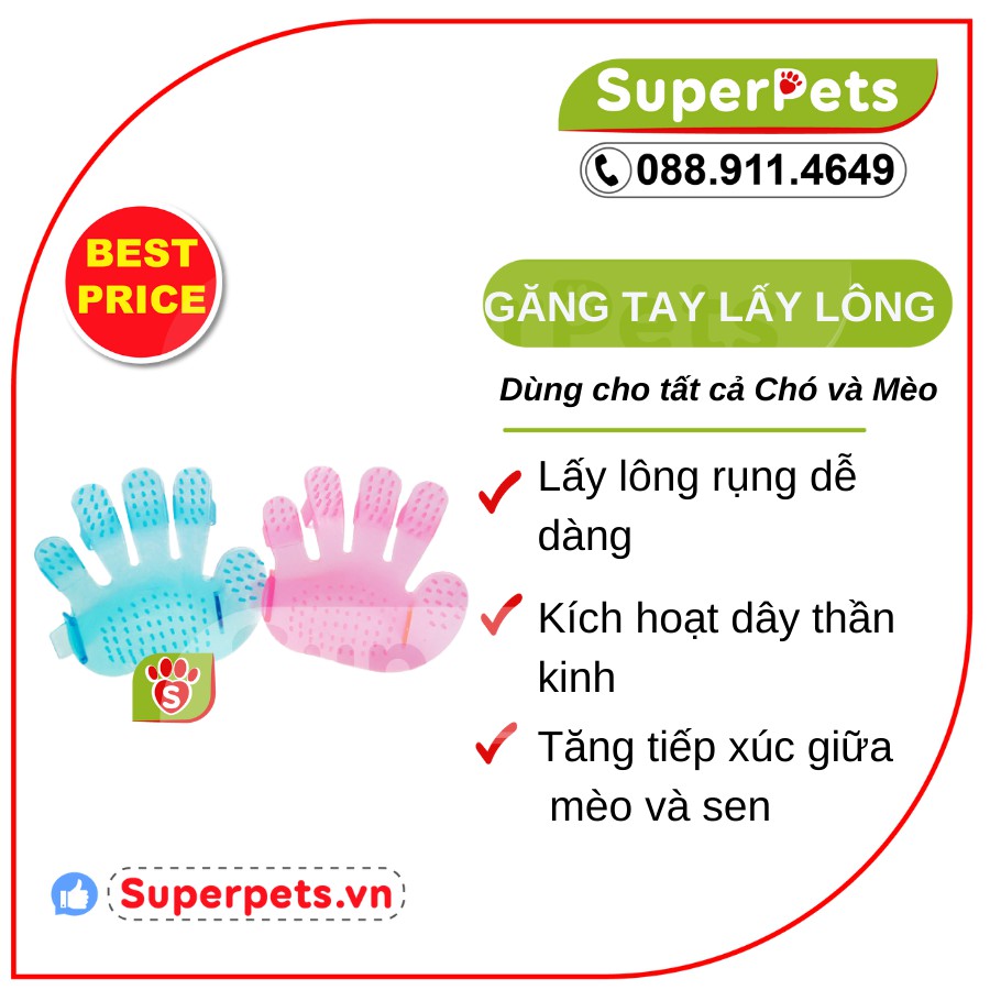 Găng Tay Chải Lông Rụng Cho Chó Mèo Dễ Dàng, Giảm Stress Cho Chó Mèo SUPERPETS VIỆT NAM