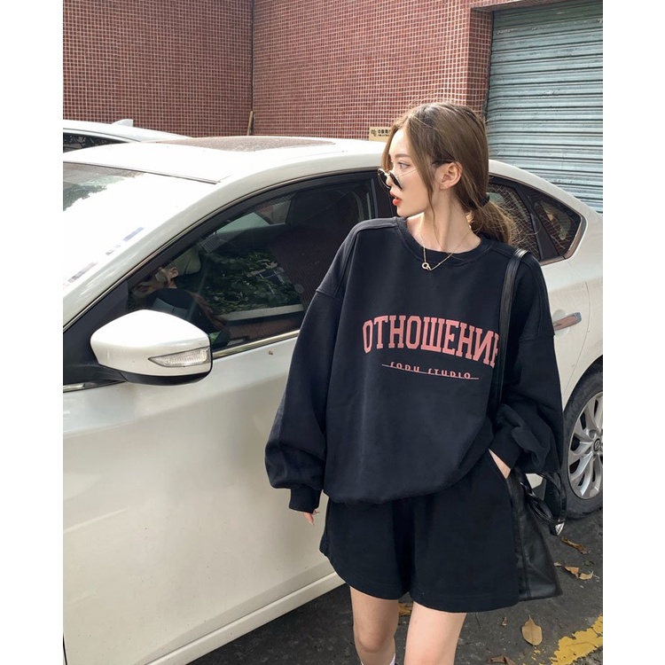 Bộ quần áo nữ OTHO nỉ bông set quần áo đen nâu freesize cá tính ulzzang phong cách Hàn Quốc