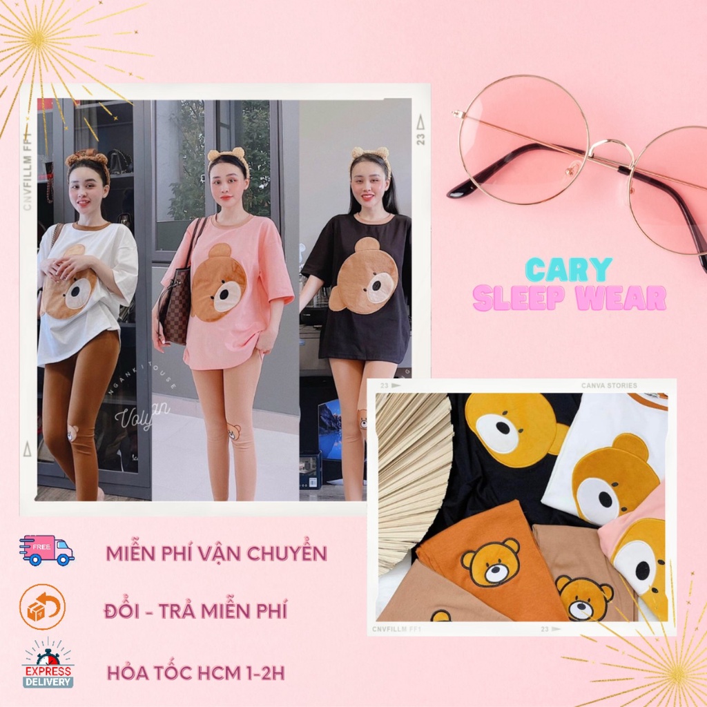 Set bộ thun CARY,bộ áo thun cotton thêu gấu form rộng cao cấp hot trend
