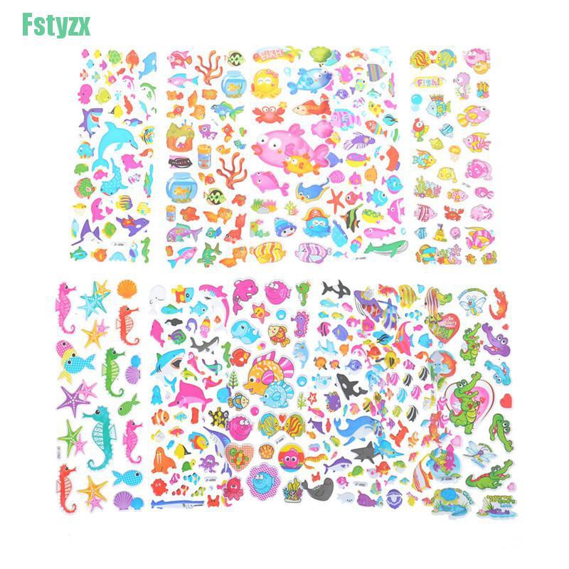 fstyzx 5 Sheets Cute Fishes Bubble Stickers Cartoon Scrapbooking Stickers