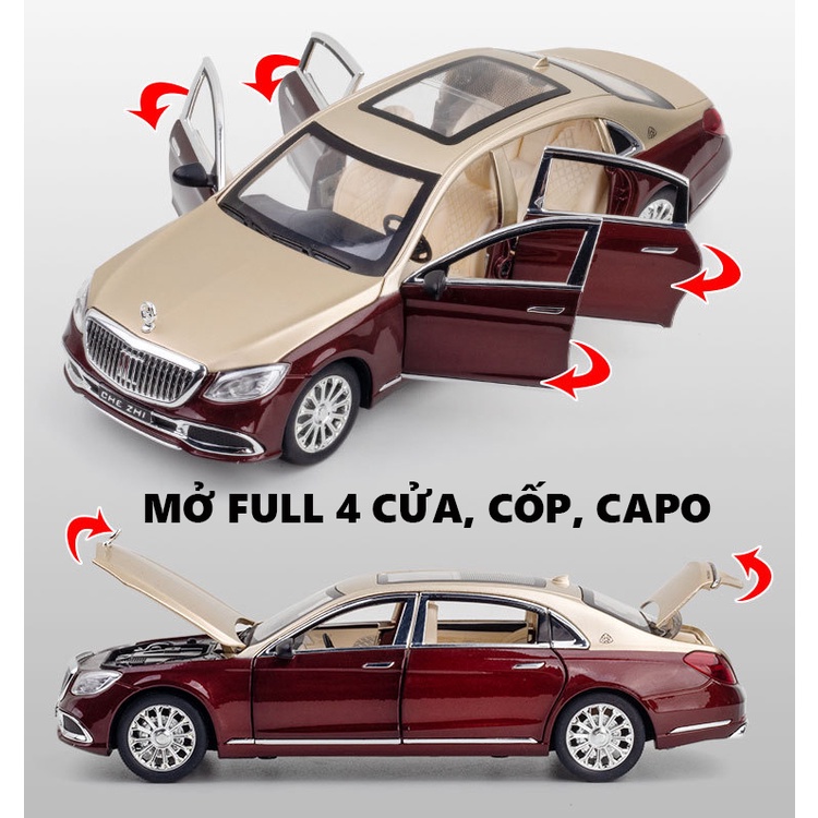 Mô hình xe Mercedes Maybach S600 2022 tỷ lệ 1:24 hãng Chezhi khung thép mở full cửa có đèn âm thanh, cót chạy đà
