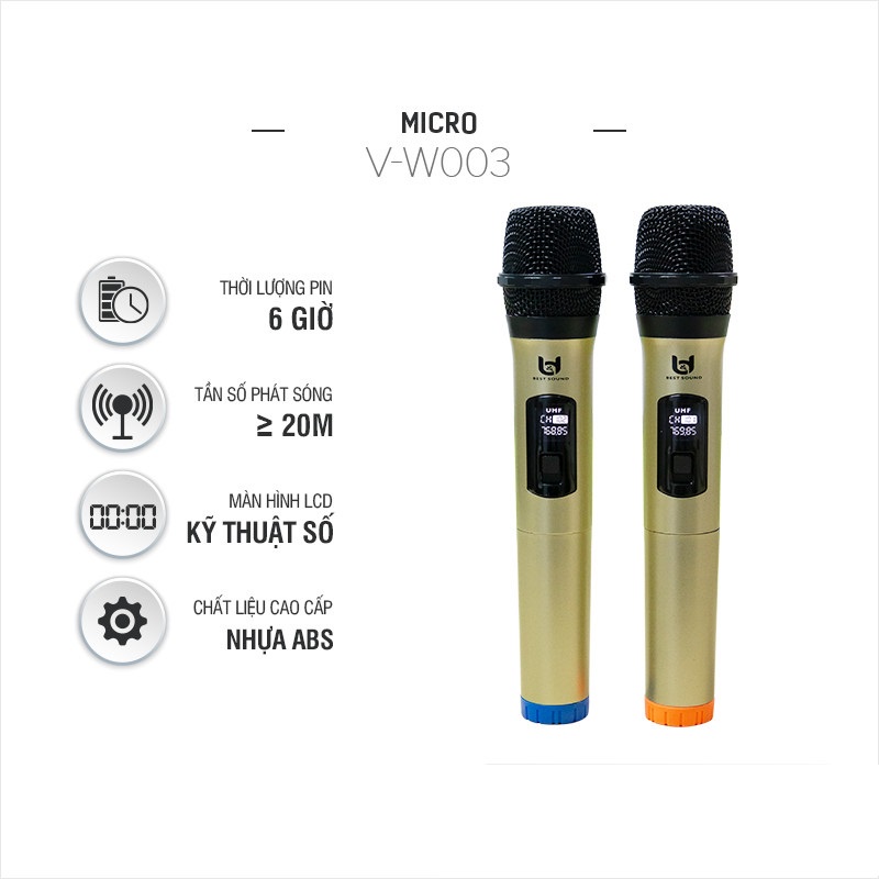 Micro Không Dây Karaoke BD W003A/W003 Chuyên Dành Cho Mọi Loa Kéo Âm Ly Tần Số 50 - 1/2 MICRO