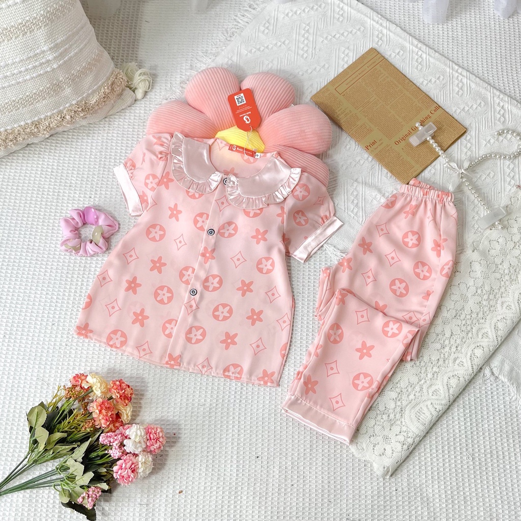 Bộ Ngủ Lụa Cho Bé Gái, Bộ Pijama Cộc Dài Mango Tay Bồng Tiểu Thư 13-35kg - Boody BPN58