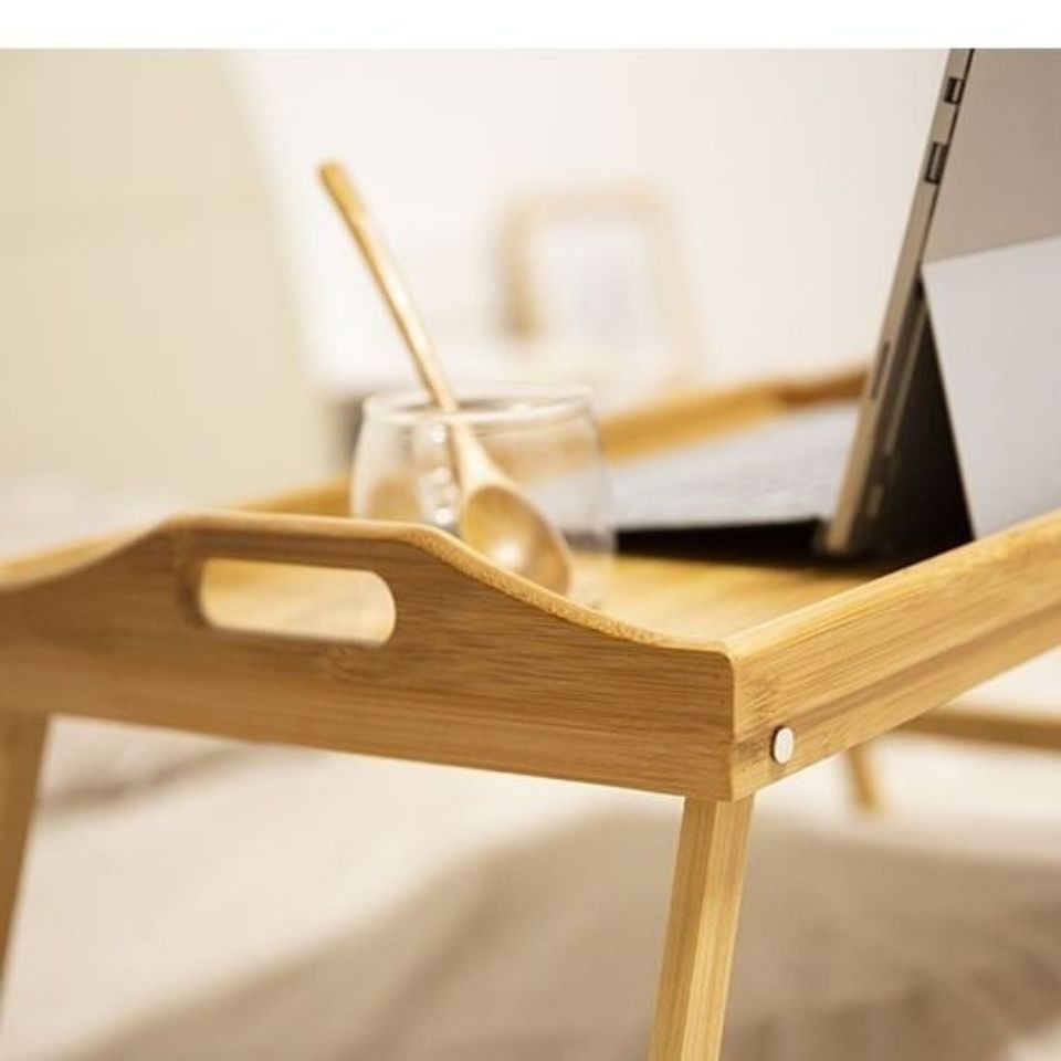 【Bàn giường Bàn máy tính Bàn phòng ngủ Bàn nhỏ có thể gập lại】trong giường gấp đĩa ăn tối bằng gỗ đơn giản bàn lười biến