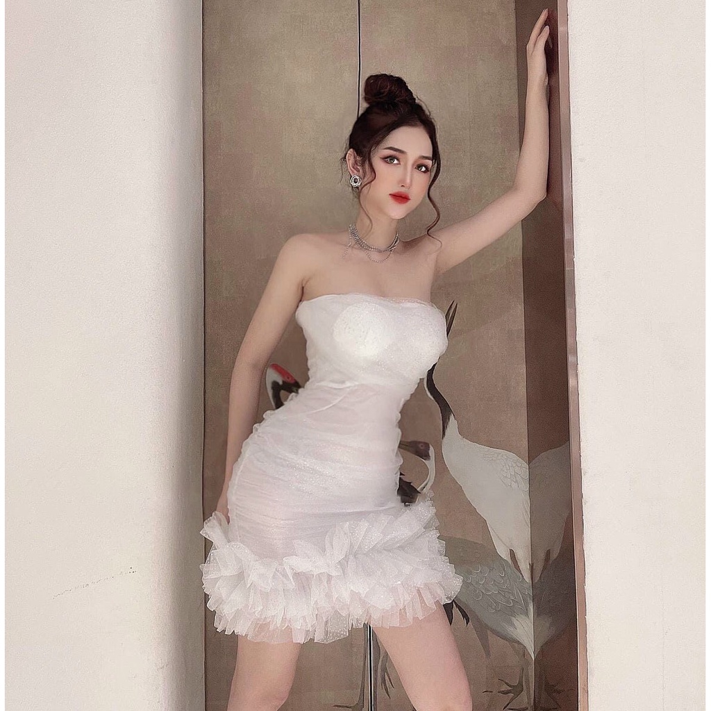 [HCM] Đầm Ôm Body Bèo Lai Cúp Ngực Umi Phối Kim Tuyến (Có Mút Ngực)  Thời Trang Nữ Sam Closet Free Size 40-55kg