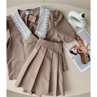 Set áo ren cổ váy dập ly