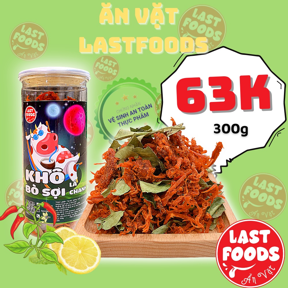 Bò khô sợi  lá chanh 300g cay vừa , ăn vặt LASTFOODS Hà Nội với các món đồ ăn vặt các miền giá rẻ