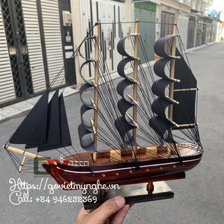 Mô hình tàu thuyền gỗ thuận buồm xuôi gió tàu gỗ Belem - Chiều dài 32cm - Buồm Màu Đen - Gỗ Tự Nhiên