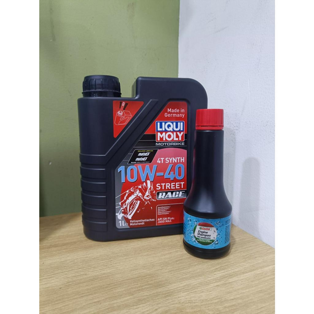 ( COMBO KM ) DẦU NHỚT XE SỐ XE CÔN TAY LIQUI MOLY 10W40 STREET RACE 1000ml-1L + KÈM Phụ gia CASTROL ENGINE SHAMPOO 70ML