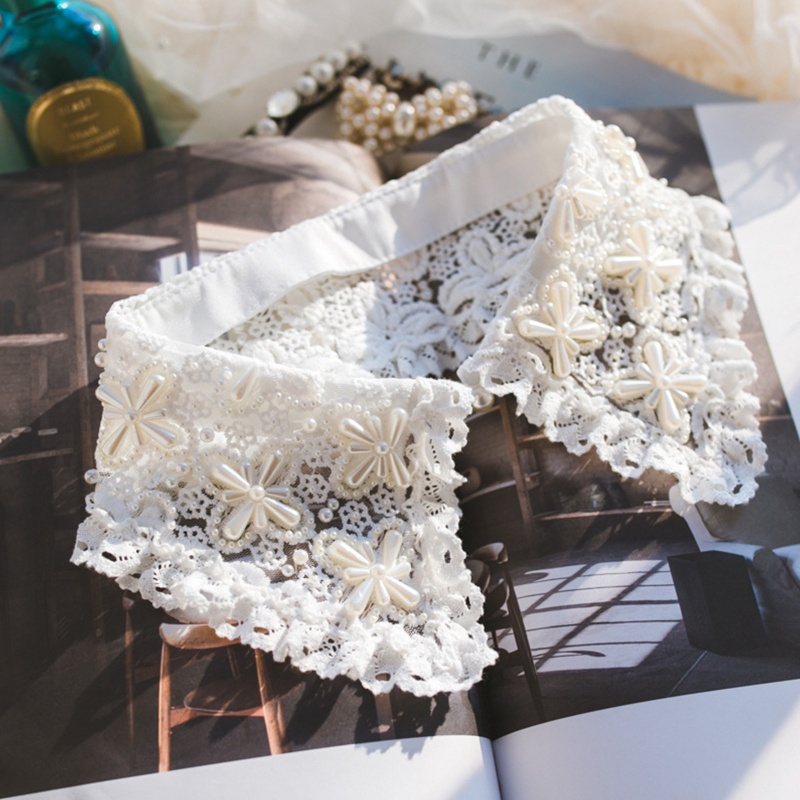 Vòng Cổ Ren Ngắn Đính Hạt Ngọc Trai Giả Phối Diềm Xếp Nếp Trang Trí Cho Nữ