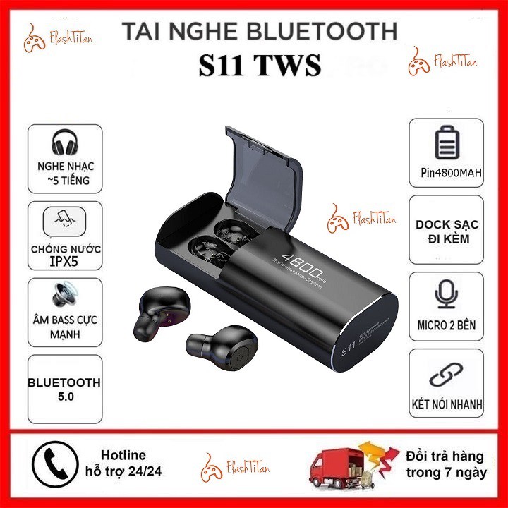 Tai nghe Bluetooth Không Dây TWS Amoi S11 Kiêm Sạc Dự Phòng 4800mAh - Chống nước IPX7 -Nghe nhạc lên đến 90h | BigBuy360 - bigbuy360.vn