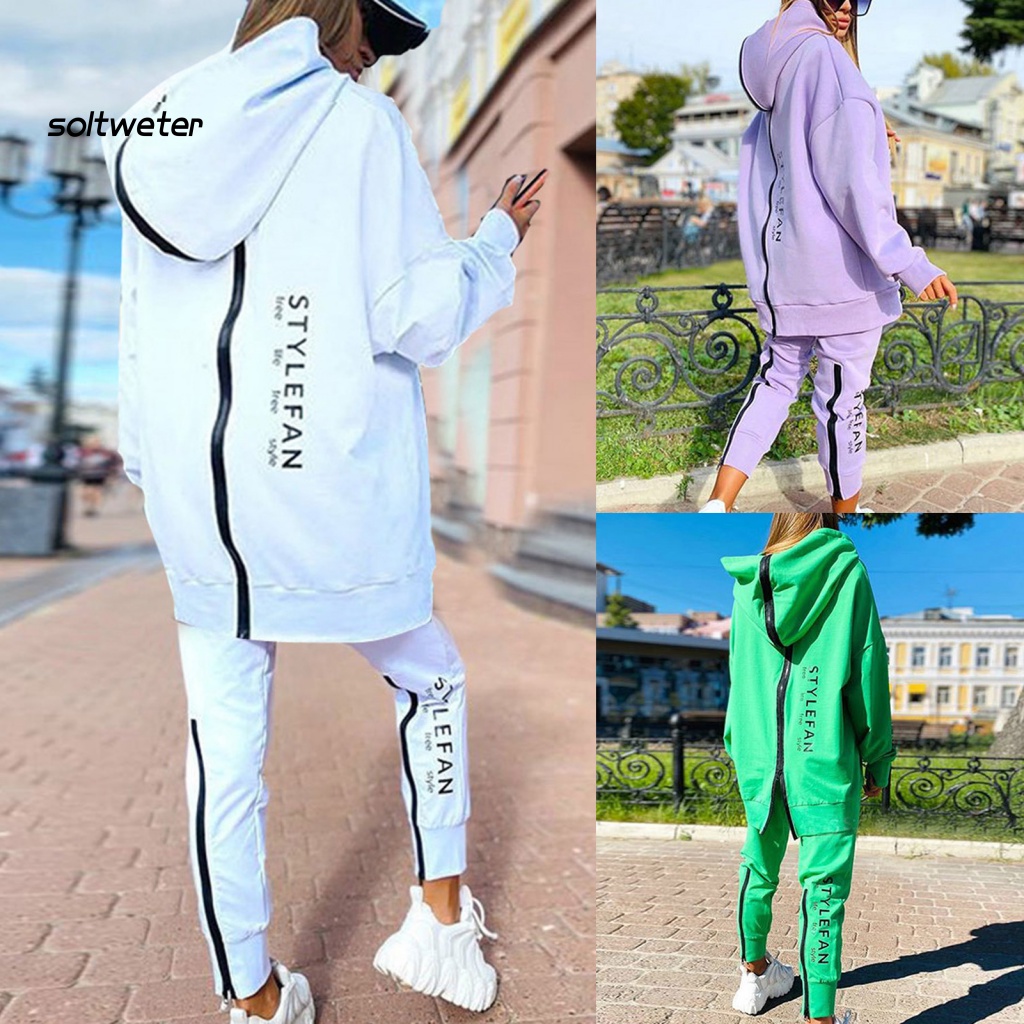 Bộ Áo Hoodie Dài Tay In Chữ + Quần Dài Cỡ Lớn Dễ Phối Đồ Cho Nữ