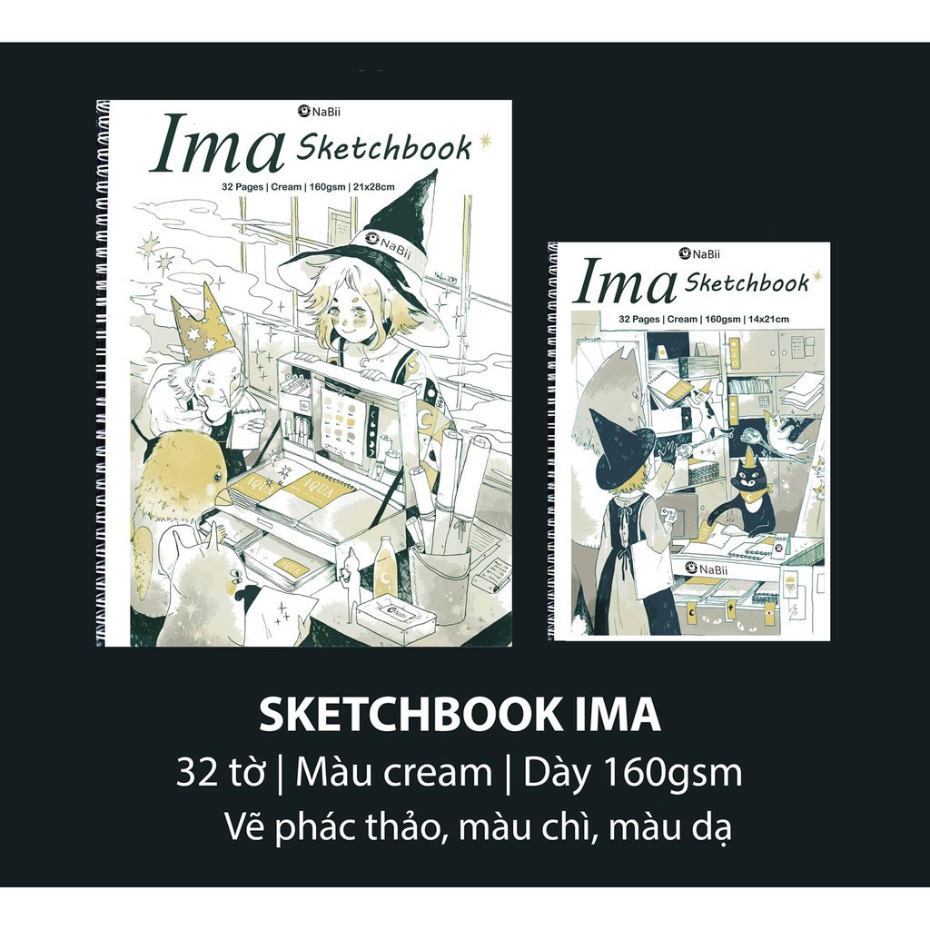 Giấy vẽ Nabii Ima Sketbook 160gsm 32tờ dạng sổ lò xo vẽ phác thảo,màu chì,marker