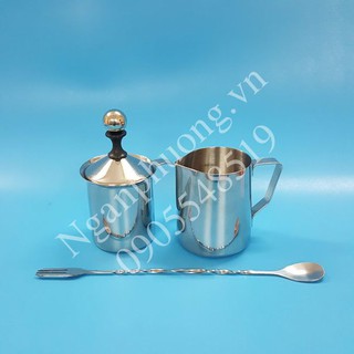 Bộ 1 ca đánh sữa lạnh latte 400ml, 1 ca đánh sữa 600ml, 1 muỗng inox 32cm