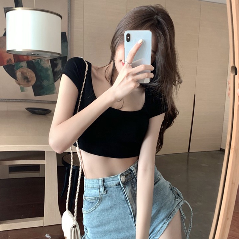 Áo thun SUXI ngắn tay eo cao thiết kế mới quyến rũ thời trang mùa hè cho nữ