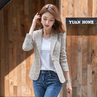 Áo khoác sọc caro phối nút thời trang dành cho nữ