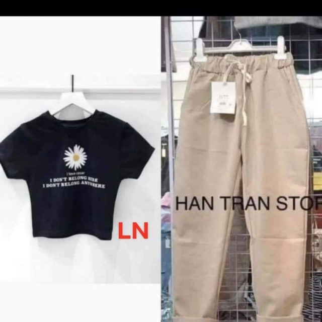 Sét áo croptop hoa cúc + quần kak xuông