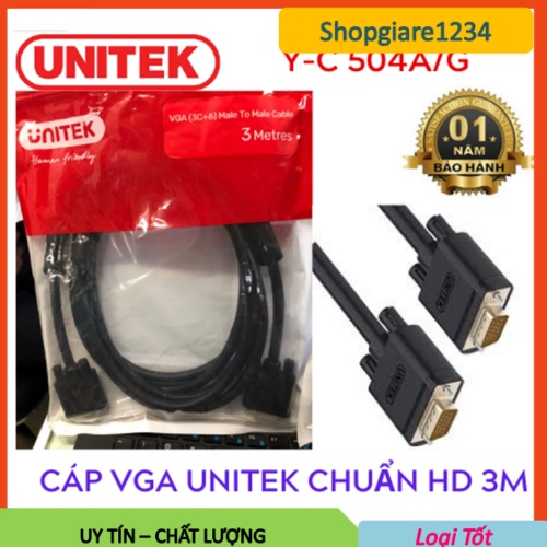 Cáp VGA 3M Unitek (Y-C504G) Chính Hãng - Bảo Hành 12 Tháng